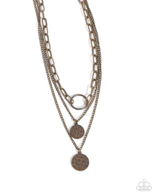 Hammered Halo - Brass Layered Necklace - Paparazzi Accessories