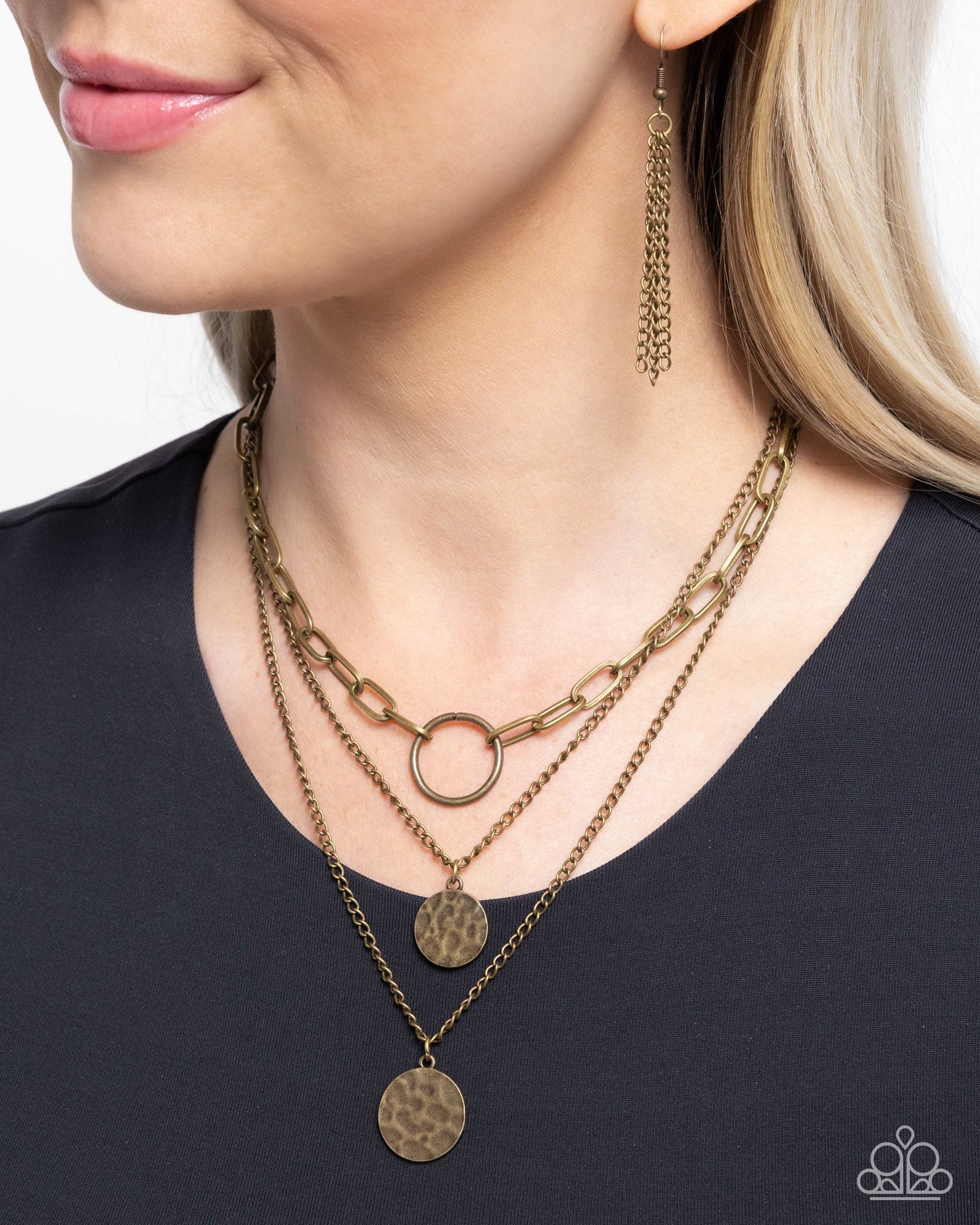 Hammered Halo - Brass Layered Necklace - Paparazzi Accessories