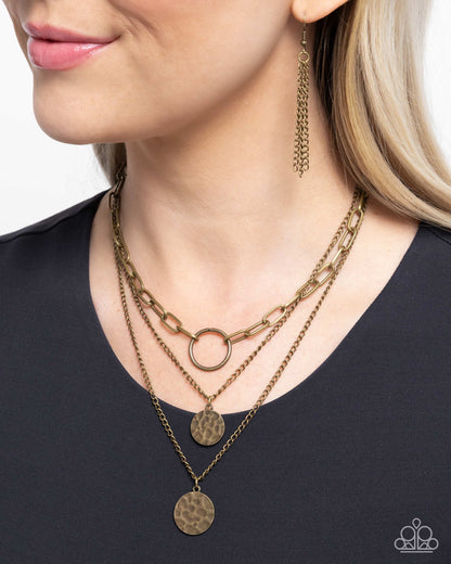 Hammered Halo - Brass Layered Necklace - Paparazzi Accessories