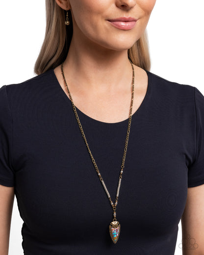 Coarse Change - Purple Multicolored Stone Arrow Pendant Brass Necklace - Paparazzi Accessories