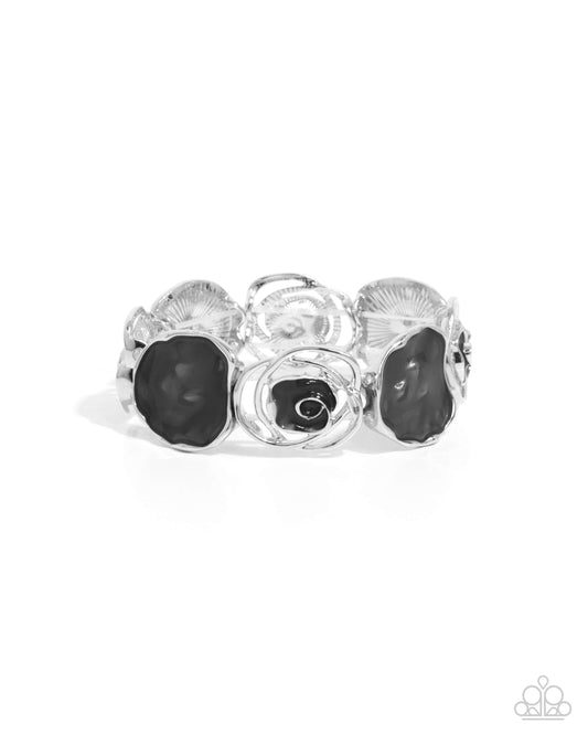 Rosy Rubato - Black Enamel Silver Stretchy Bracelet - Paparazzi Accessories