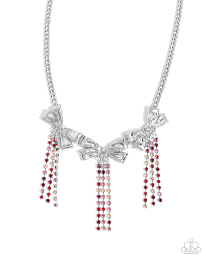 Victorian Influence - Red Rhinestone Bow Necklace - Paparazzi Accessories