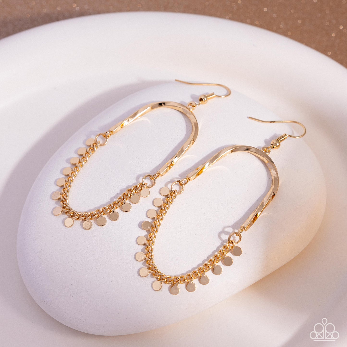 Forever Fringe - Gold Swinging Discs Fishhook Earrings - Paparazzi Accessories