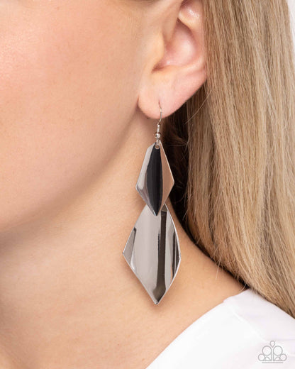 Skillfully Sheared - Silver Reflective Fishhook Earrings - Paparazzi Accessories