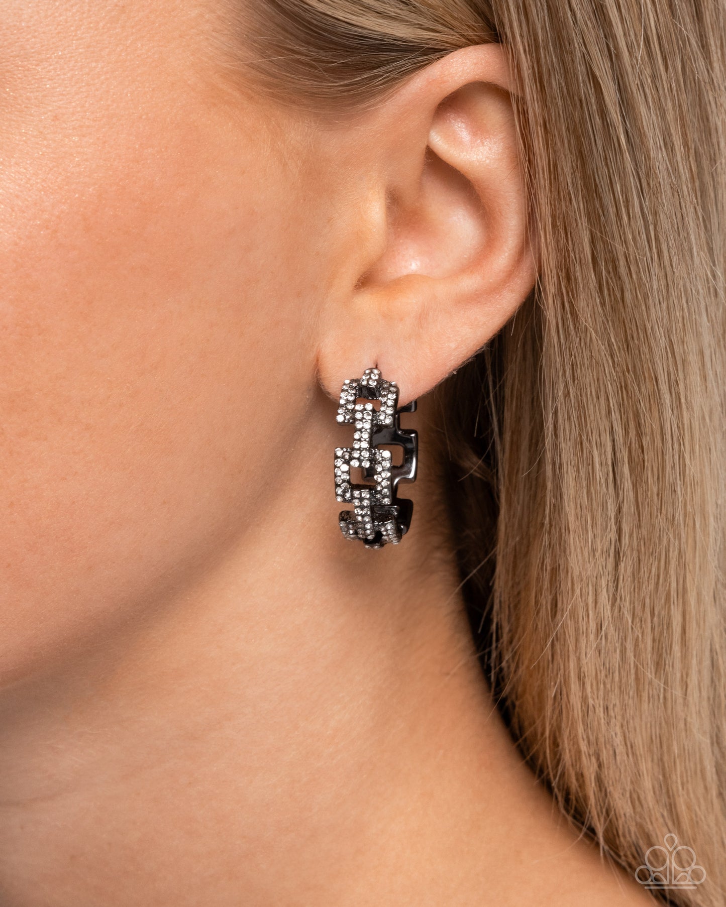 Geometric Glimpse - Black Gunmetal Hinge Hoop Earrings - Paparazzi Accessories