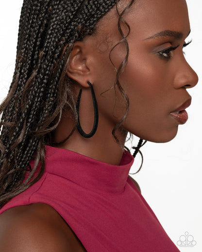 The Right Angle - Black Velvet Teardrop Hoop Earrings - Paparazzi Accessories