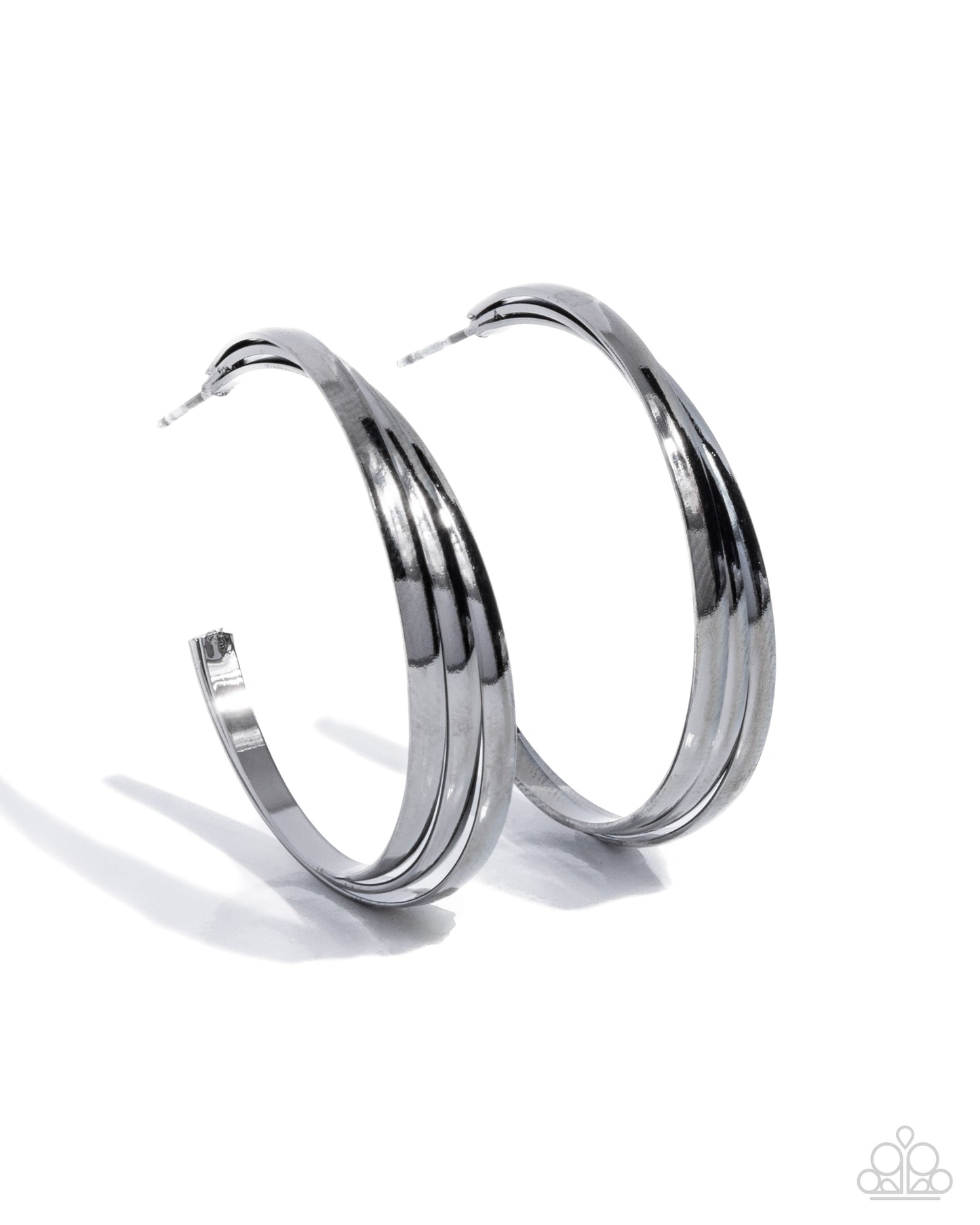 Layover Leader - Black Gunmetal Layered Hoop Earrings - Paparazzi Accessories