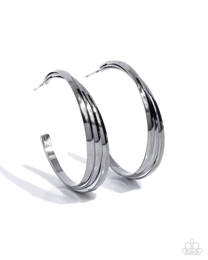 Layover Leader - Black Gunmetal Layered Hoop Earrings - Paparazzi Accessories