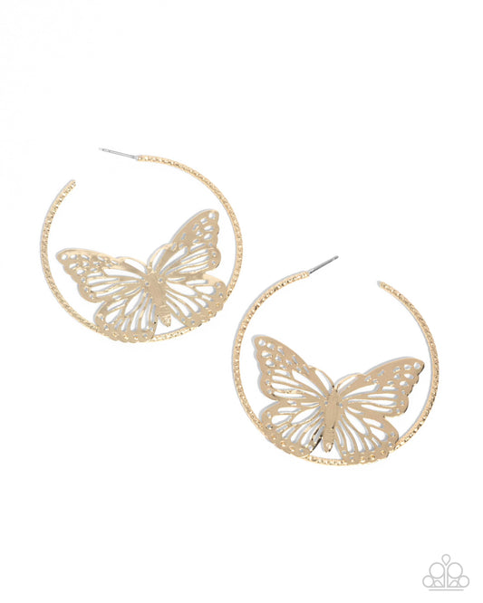 Aerial Alias - Gold Butterfly Hoop Earrings - Paparazzi Accessories