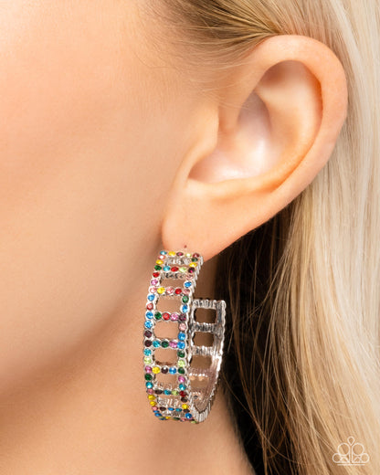 Bridging Brilliance - Multi Rhinestone Hoop Earrings - Paparazzi Accessories