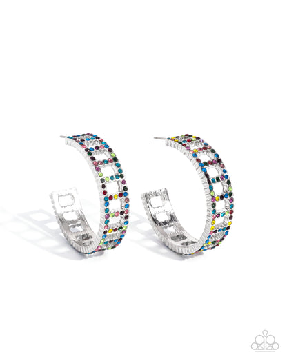 Bridging Brilliance - Multi Rhinestone Hoop Earrings - Paparazzi Accessories