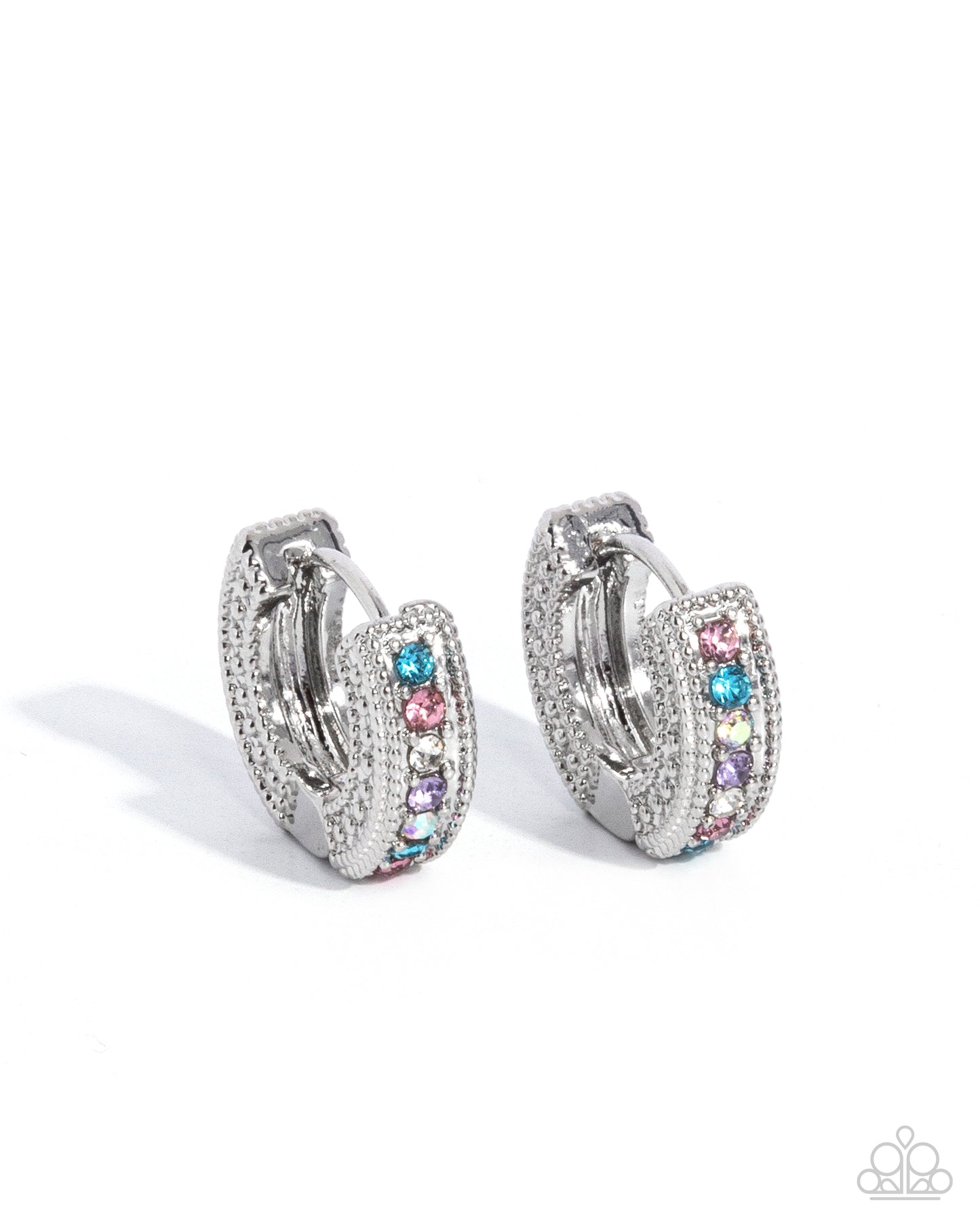 Weightless Whimsy - Multi Rhinestone Silver Hinge Hoop Earrings - Paparazzi Accessories