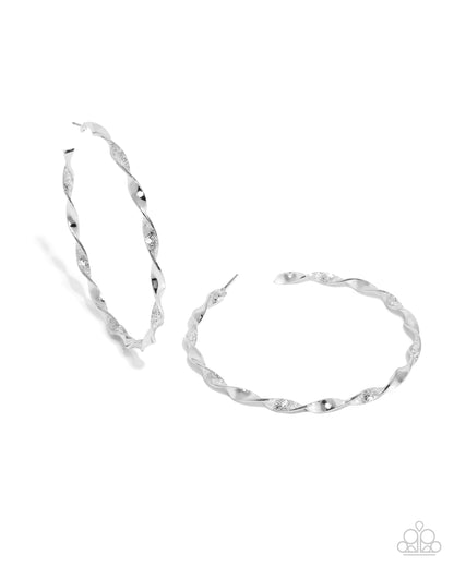 Steady Spirals - Silver Twisted Hoop Earrings - Paparazzi Accessories