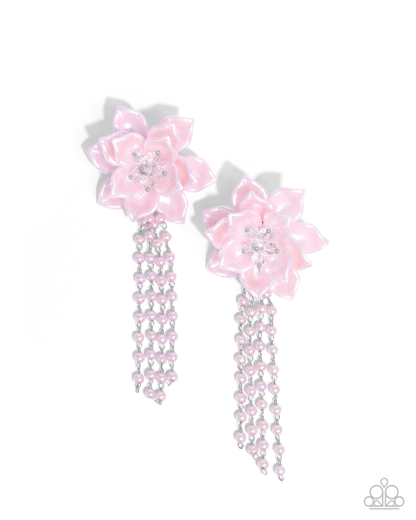 Lotus Length - Pink Pearlescent Flower Post Earrings - Paparazzi Accessories