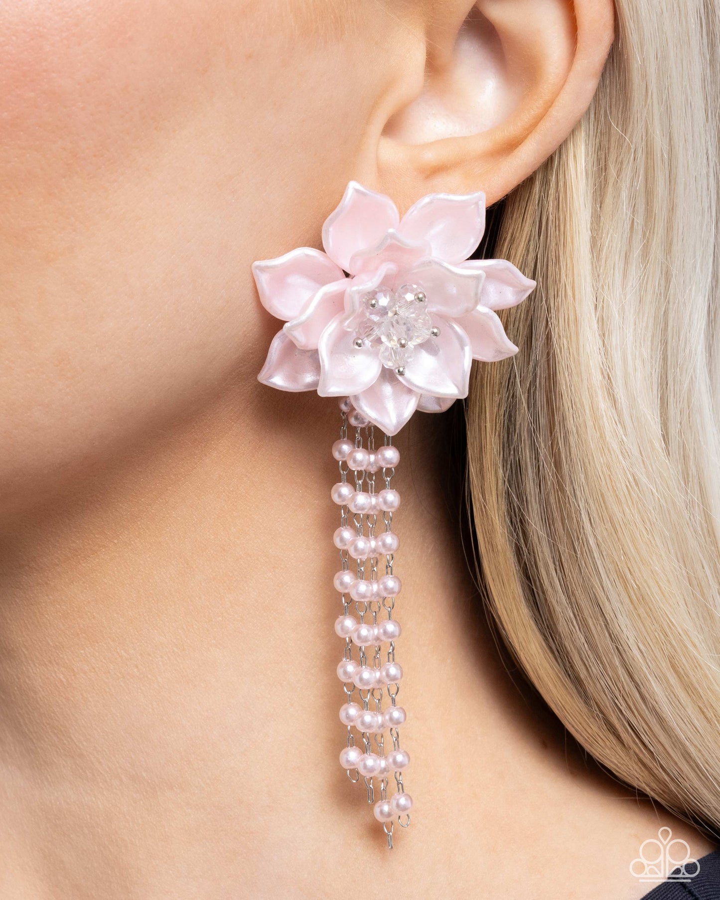 Lotus Length - Pink Pearlescent Flower Post Earrings - Paparazzi Accessories