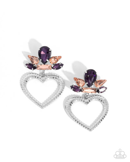 Pushing Perfection - Purple Gemstone Silver Heart Post Earrings - Paparazzi Accessories