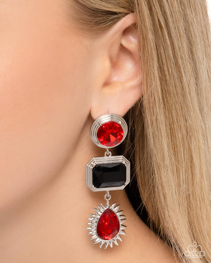Entertaining the Thought - Red Rhinestone Post Earrings - Paparazzi Accessories