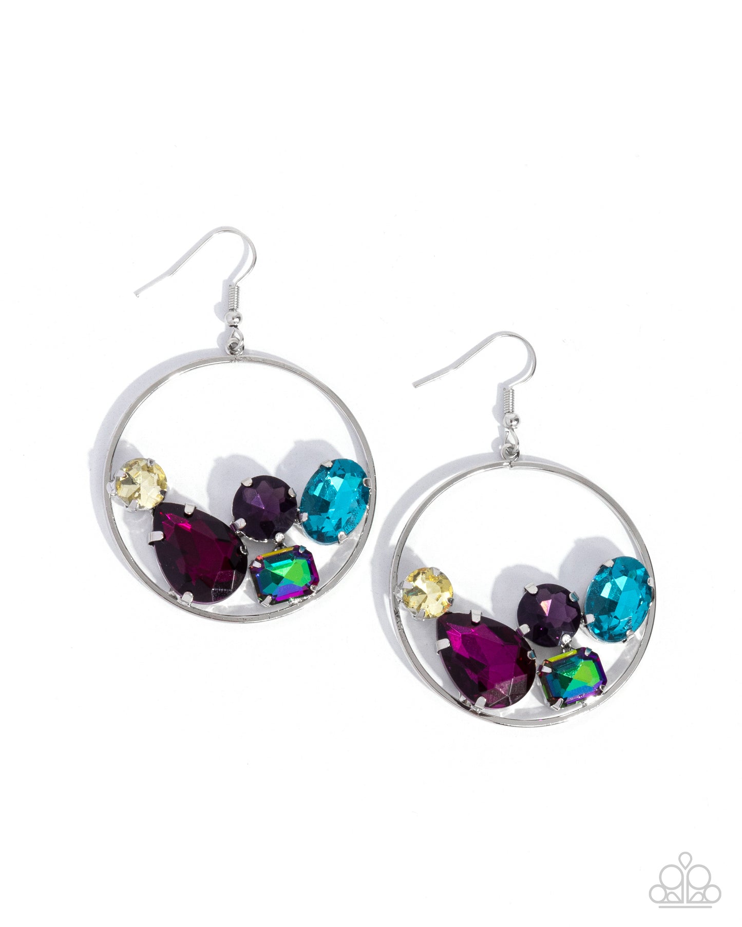 Treasure Timbre - Multi UV Gem Silver Hoop Fishhook Earrings - Paparazzi Accessories