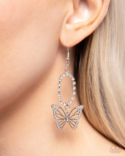 Aerial Avenue - Multi Iridescent & White Rhinestone Butterfly Fishhook Earrings - Paparazzi Accessories