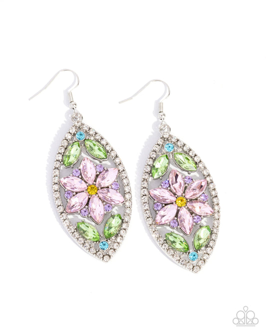 Gallant Garden - Multi Rhinestone Flower Fishhook Earrings - Paparazzi Accessories