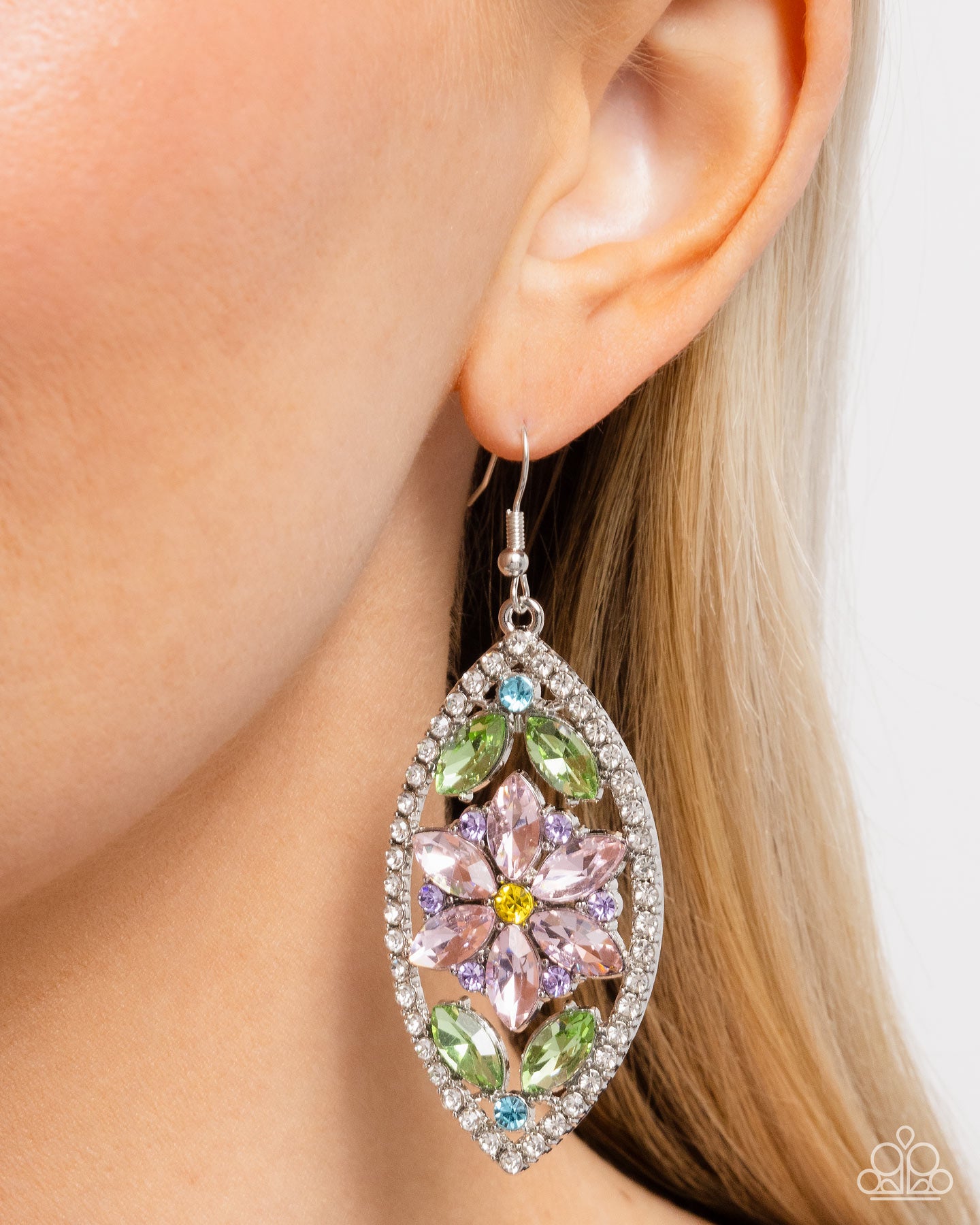 Gallant Garden - Multi Rhinestone Flower Fishhook Earrings - Paparazzi Accessories