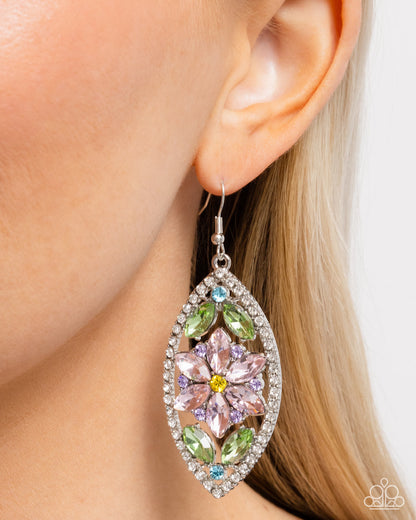 Gallant Garden - Multi Rhinestone Flower Fishhook Earrings - Paparazzi Accessories