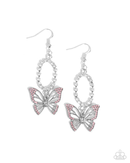 Aerial Avenue - Pink Butterfly Fishhook Earrings - Paparazzi Accessories