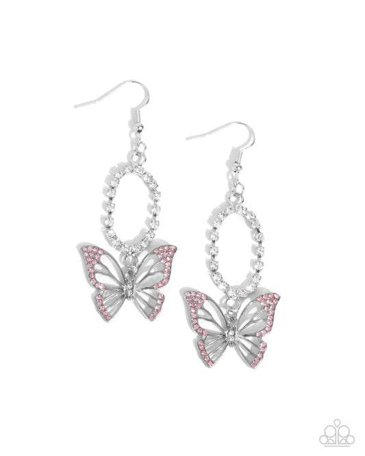 Aerial Avenue - Pink Butterfly Fishhook Earrings - Paparazzi Accessories