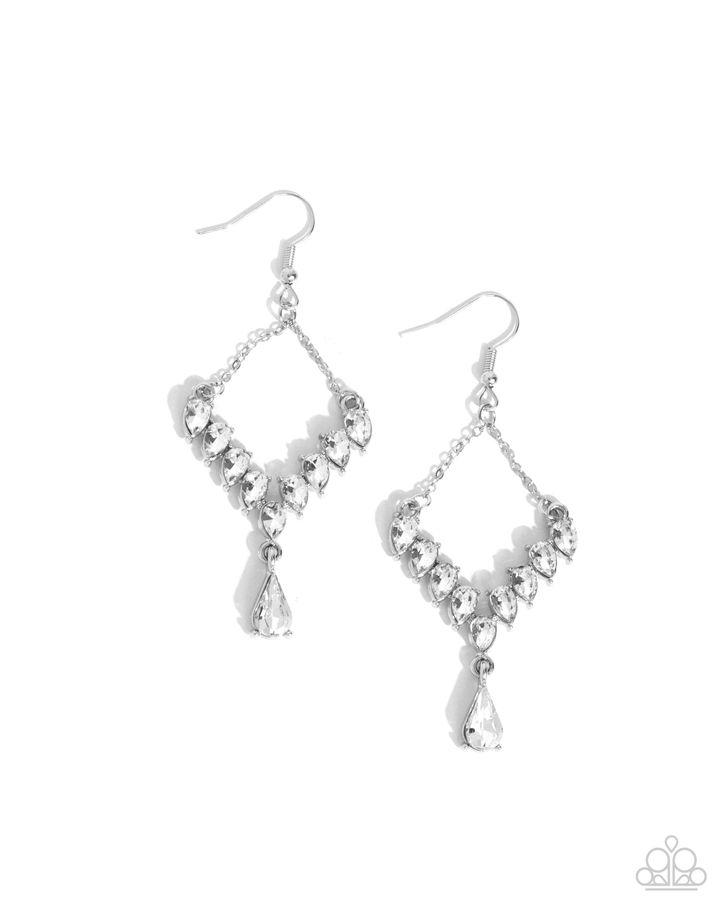 Dripping Drama - White Rhinestone Silver Fishhook Earrings - Paparazzi Accessories