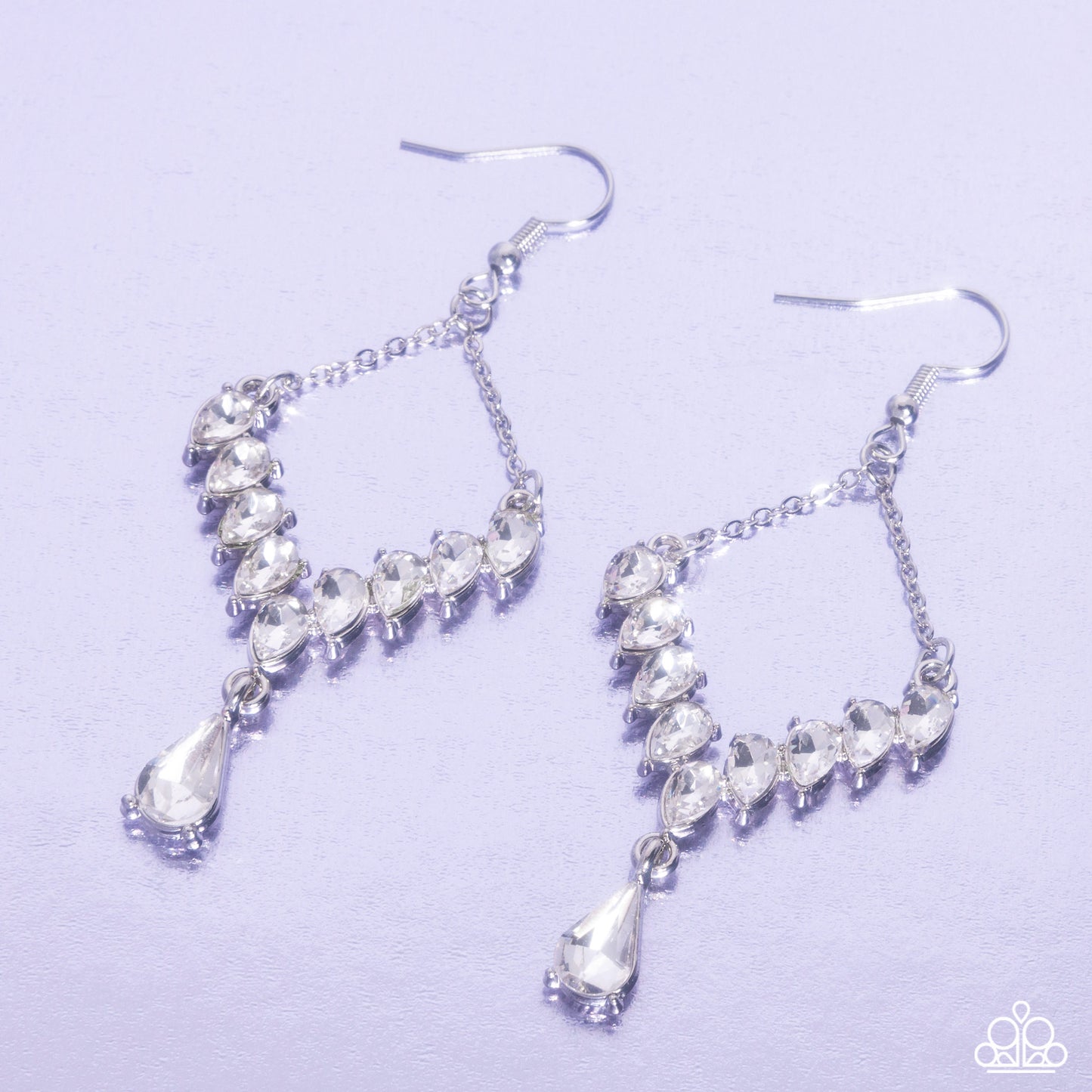 Dripping Drama - White Rhinestone Silver Fishhook Earrings - Paparazzi Accessories