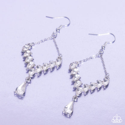 Dripping Drama - White Rhinestone Silver Fishhook Earrings - Paparazzi Accessories