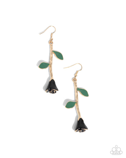 Rose Reality - Black Enamel Flower Earrings - Paparazzi Accessories