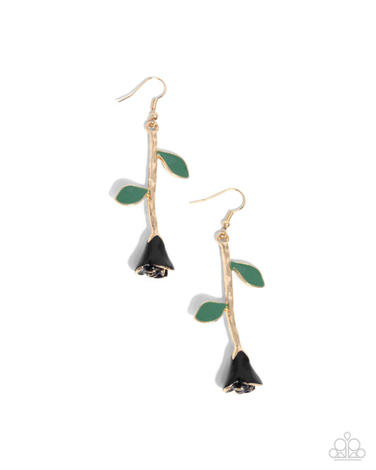 Rose Reality - Black Enamel Flower Earrings - Paparazzi Accessories