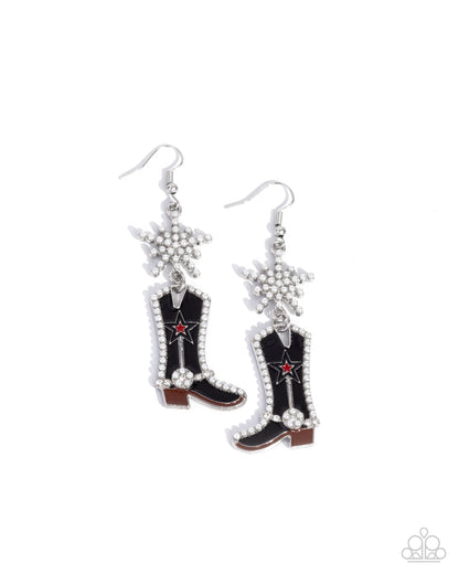 Compelling Cowboy - Black Enamel Cowboy Boot Earrings - Paparazzi Accessories