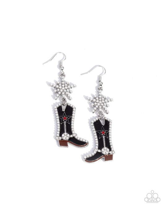 Compelling Cowboy - Black Enamel Cowboy Boot Earrings - Paparazzi Accessories