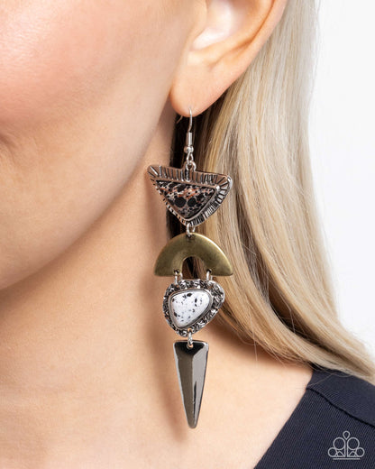 Shape Shifting Stones - Black Marbled Earrings - Paparazzi Accessories