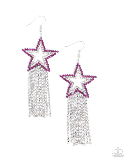 Sunset Superstar - Pink Rhinestone Silver Star Fishhook Earrings - Paparazzi Accessories