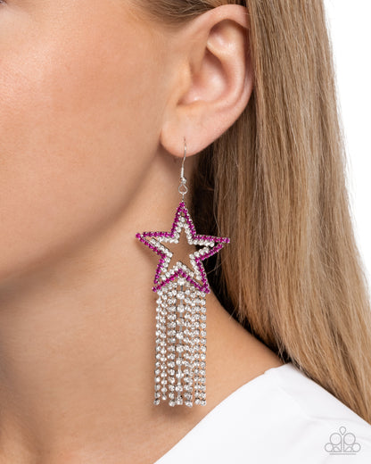 Sunset Superstar - Pink Rhinestone Silver Star Fishhook Earrings - Paparazzi Accessories