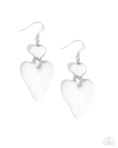 Colorful Chemistry - White Enamel Heart Fishhook Earrings - Paparazzi Accessories