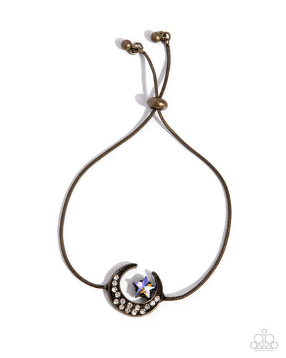 Abstract Atmosphere - Brass Moon & Star Sliding Bead Closure Bracelet - Paparazzi Accessories