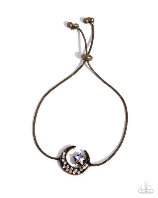 Abstract Atmosphere - Brass Moon & Star Sliding Bead Closure Bracelet - Paparazzi Accessories