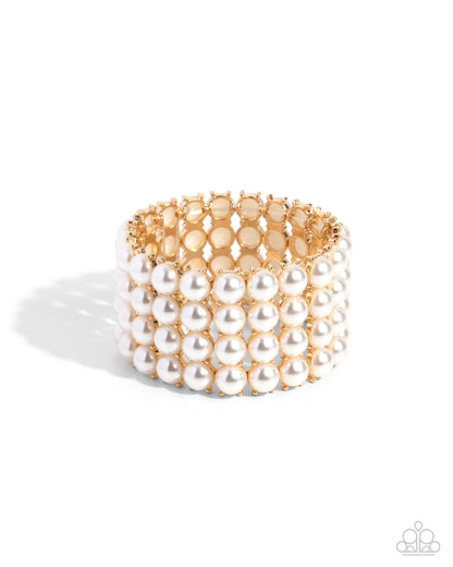 Ombré Overture - Gold White Pearl Stretchy Bracelet - Paparazzi Accessories
