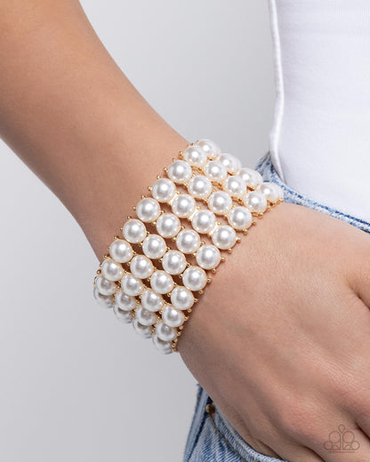 Ombré Overture - Gold White Pearl Stretchy Bracelet - Paparazzi Accessories