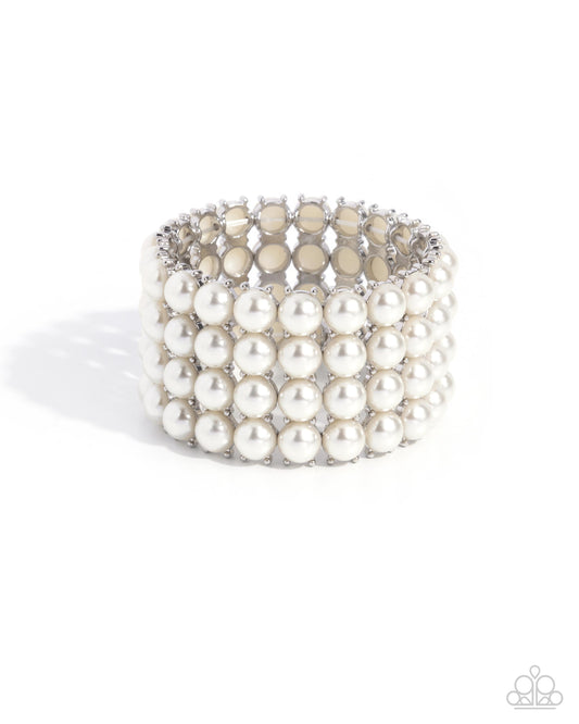 Ombré Overture - White Pearl Silver Stretchy Bracelet - Paparazzi Accessories
