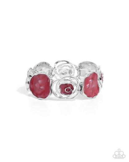 Rosy Rubato - Red Enamel Silver Stretchy Bracelet - Paparazzi Accessories