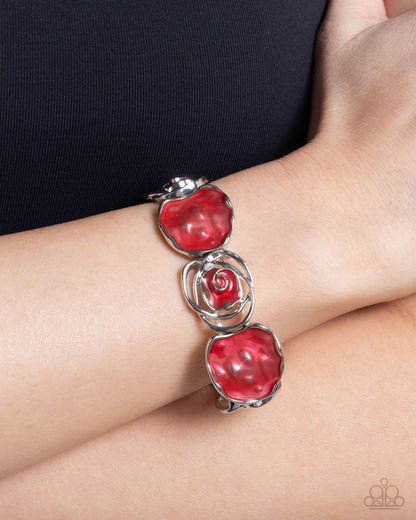 Rosy Rubato - Red Enamel Silver Stretchy Bracelet - Paparazzi Accessories