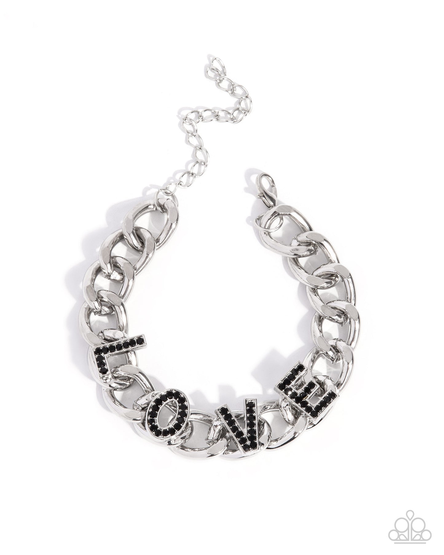 Lovely Legacy - Black Rhinestone "LOVE" Silver Clasp Bracelet - Paparazzi Accessories