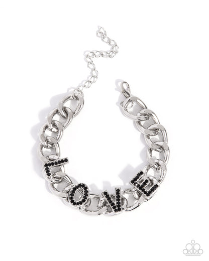 Lovely Legacy - Black Rhinestone "LOVE" Silver Clasp Bracelet - Paparazzi Accessories