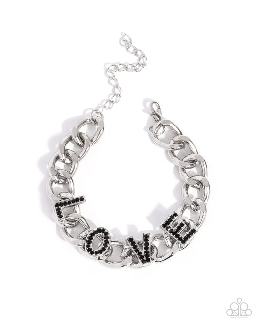 Lovely Legacy - Black Rhinestone "LOVE" Silver Clasp Bracelet - Paparazzi Accessories