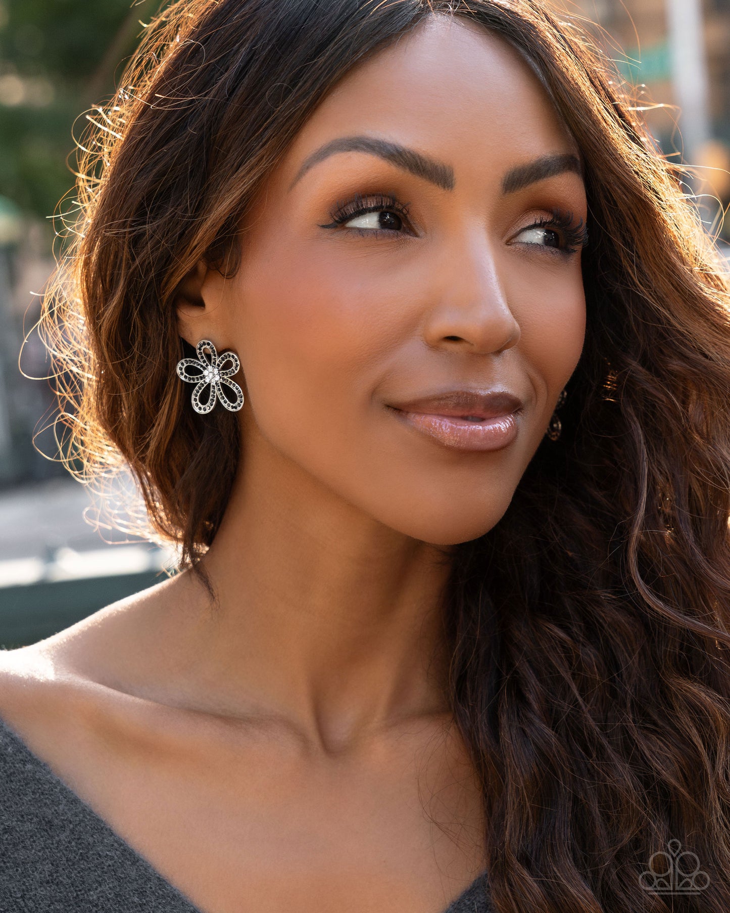 Blooming Belle - Black Onyx Rhinestone Silver Flower Post Earrings - Paparazzi Accessories